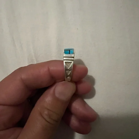 Men’s Sterling Silver Turquoise Mutli-inlay stone Ring - Picture 3 of 4